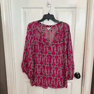 Crown & Ivy Pink and Black Geometric Blouse